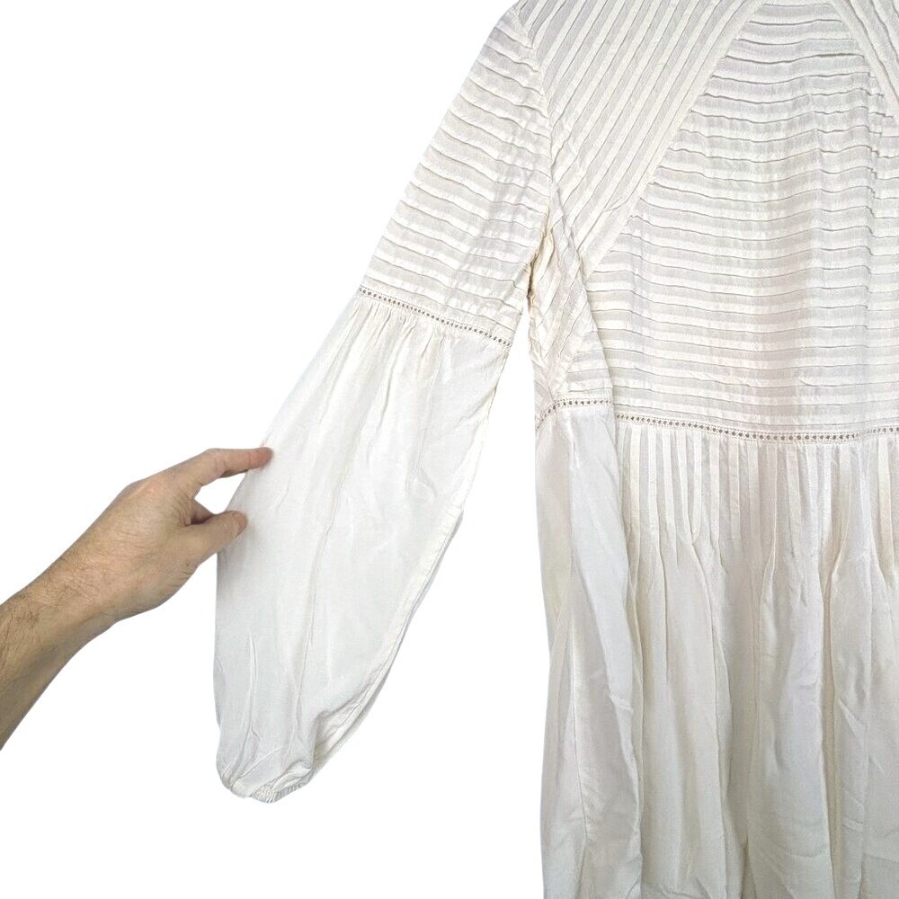 Sundance Womens Cream Long Sleeve Rayon Blouse‎ Tunic Sz M Cottagecore Prairie - Picture 2 of 10